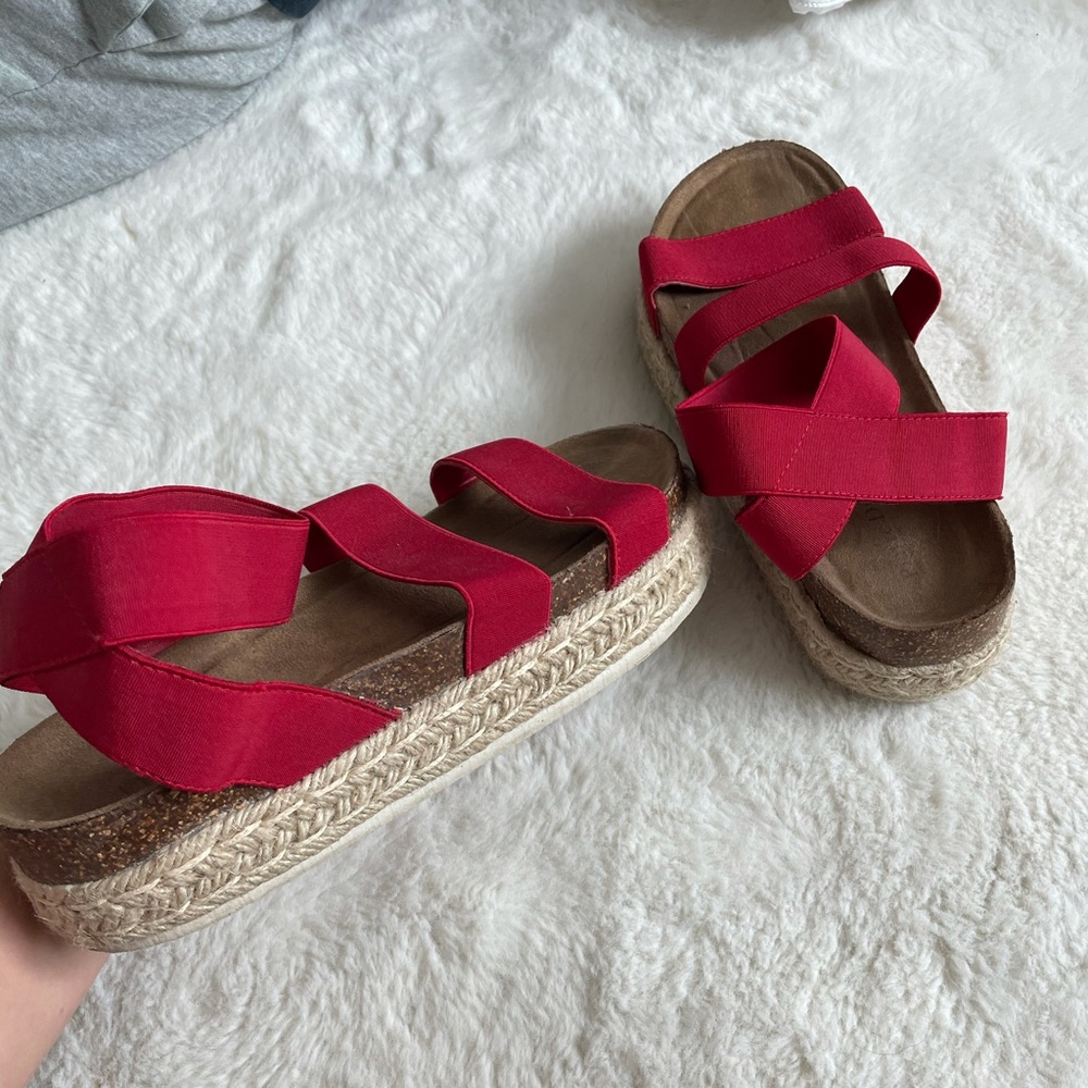 Red and tan sandals